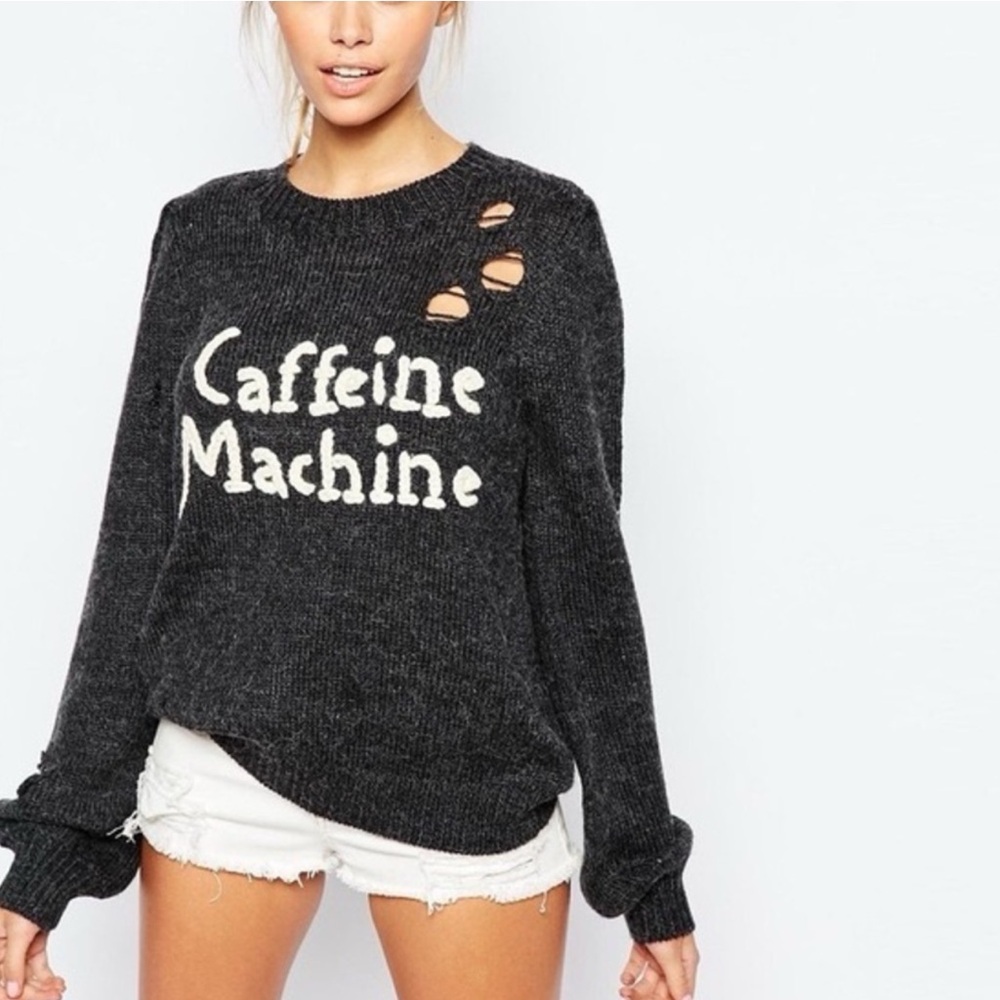Wildfox Caffeine Machine Wool Alpaca Distressed Holey Sweater